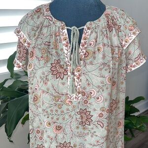 Peasant Floral Women's Blouse in Cream and Pink